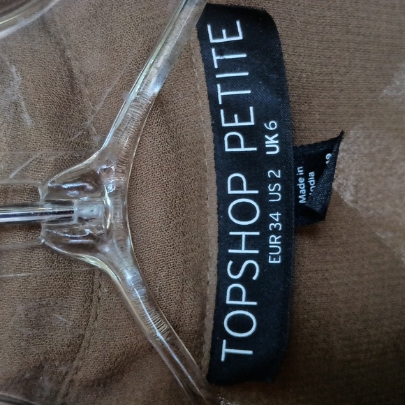 Topshop Beaded Sequined Silver Embroidered Birds Blouse Brown Crepe 2 Petite - Picture 4 of 7